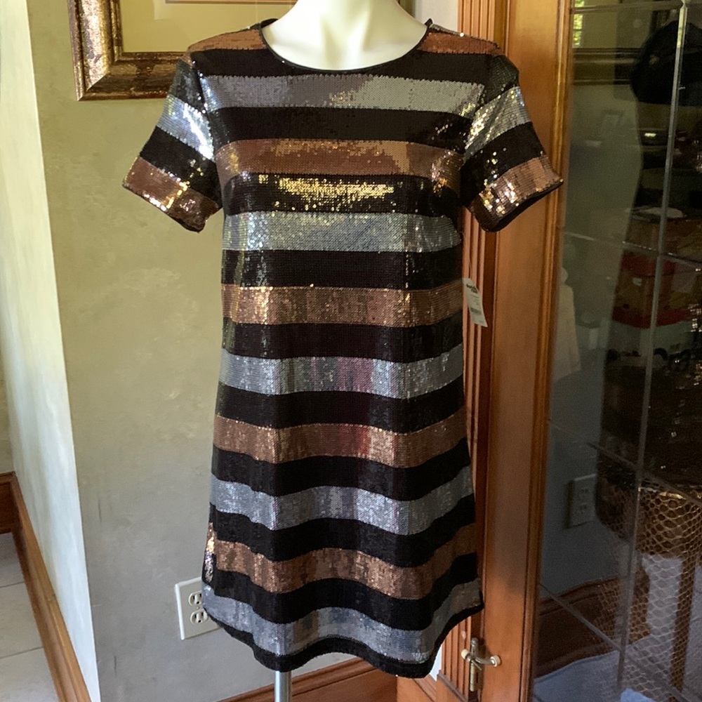 Charlotte Russe holiday sequin dress. NWT  size small Black,copper,silver.